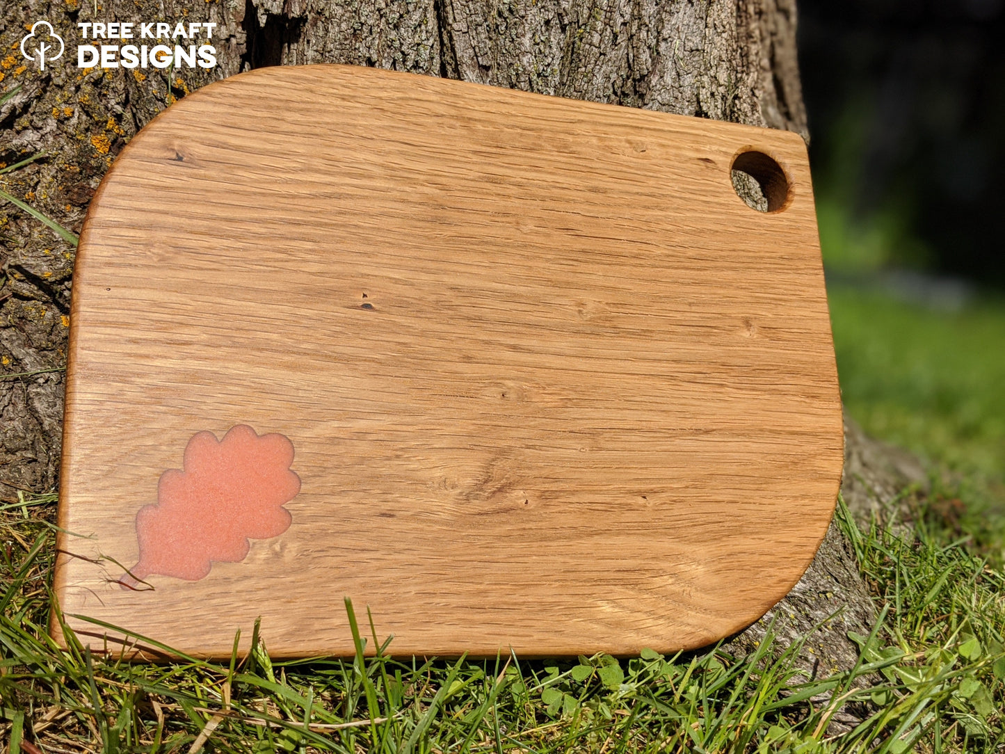 Leaf Shaped Serving Board with Orange Oak Leaf Epoxy Inlay (Reclaimed Oak)