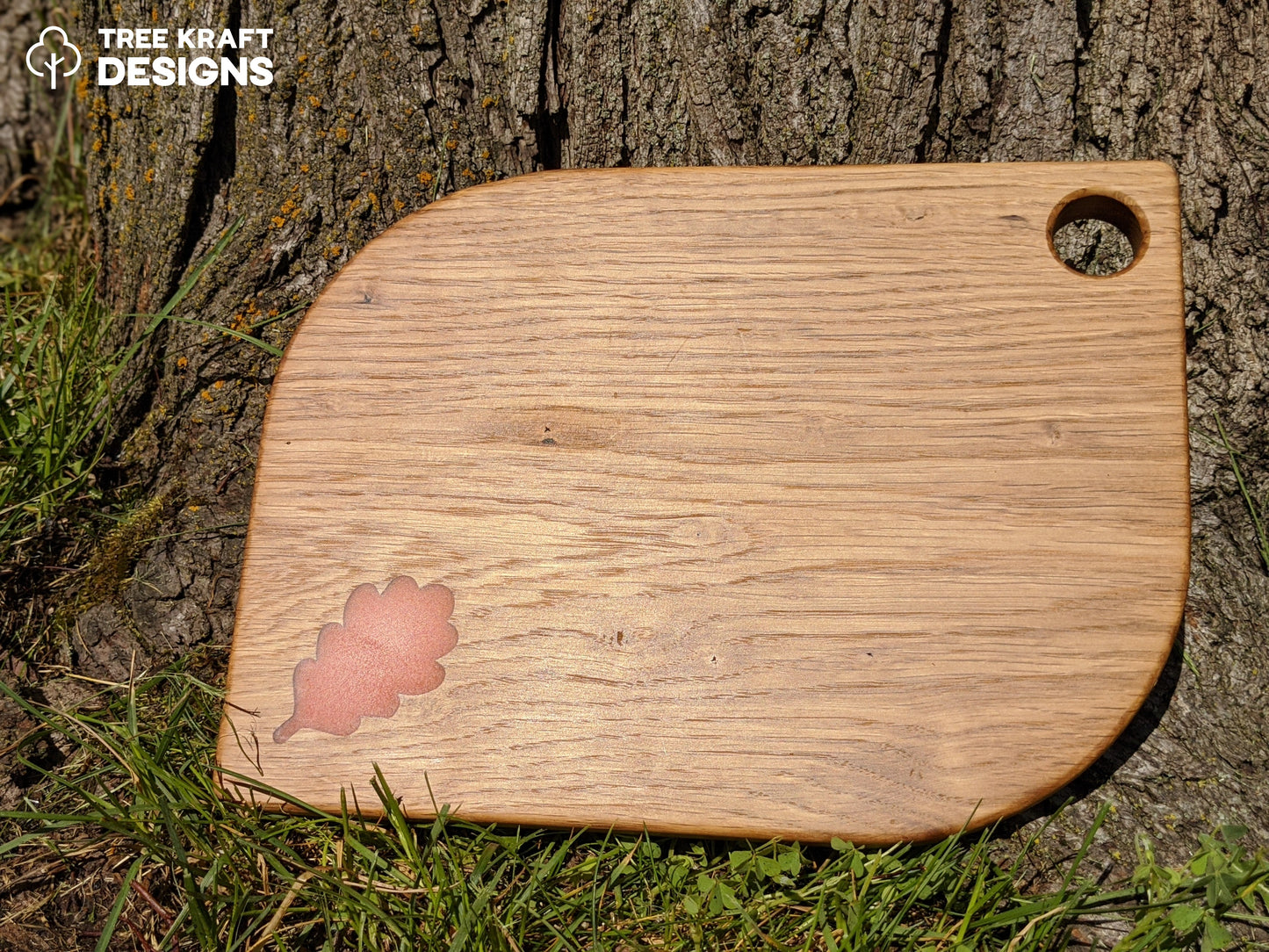 Leaf Shaped Serving Board with Orange Oak Leaf Epoxy Inlay (Reclaimed Oak)