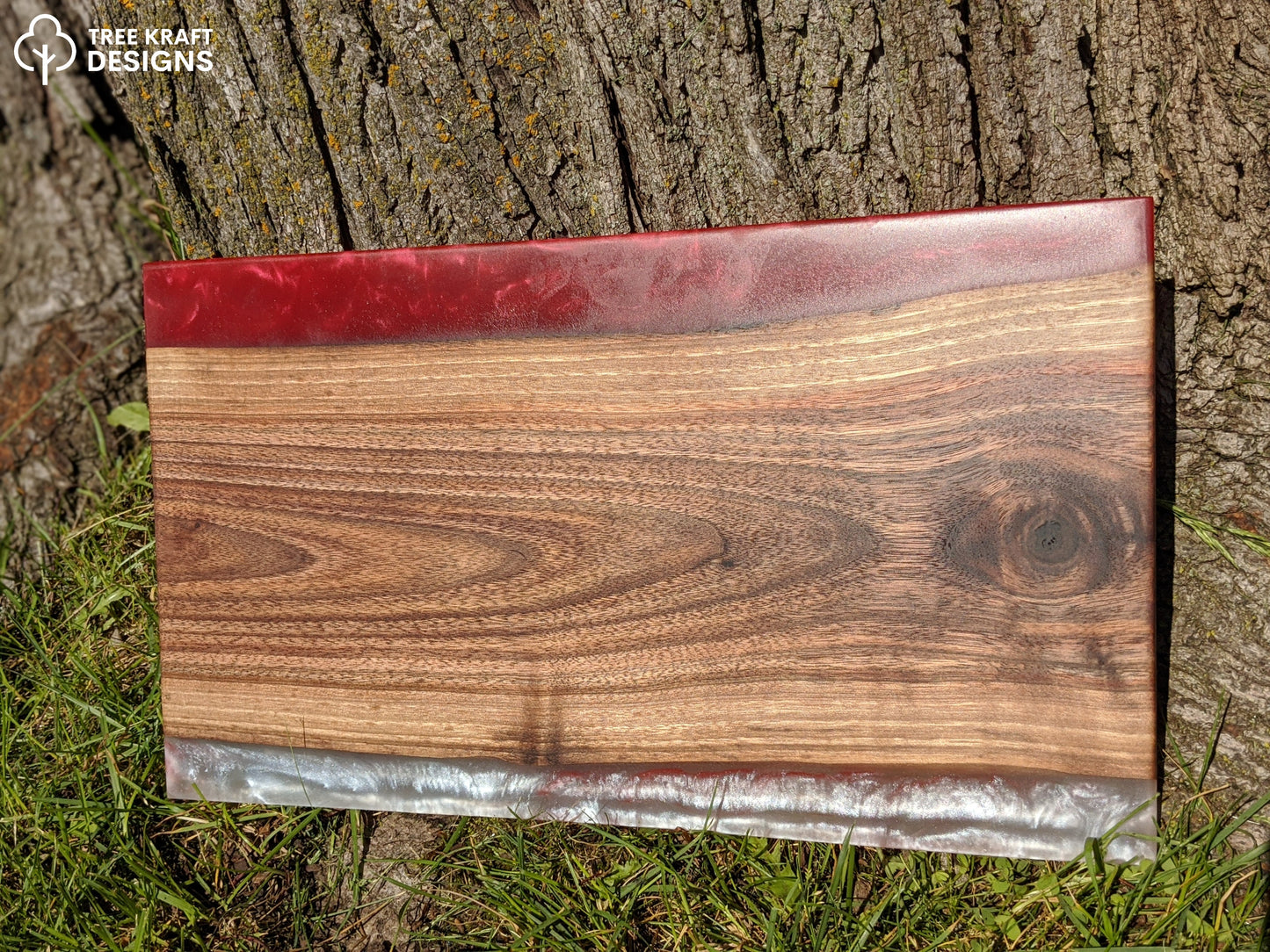 Dark Walnut with Red & White Epoxy with a Rustic Red Maple Leaf Epoxy Inlay
