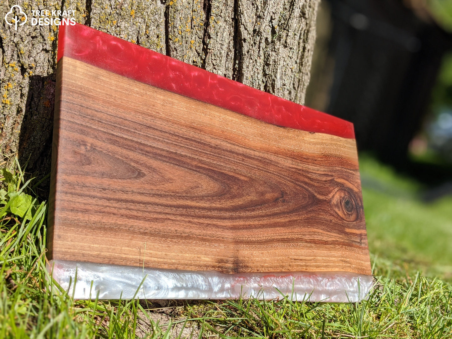 Dark Walnut with Red & White Epoxy with a Rustic Red Maple Leaf Epoxy Inlay