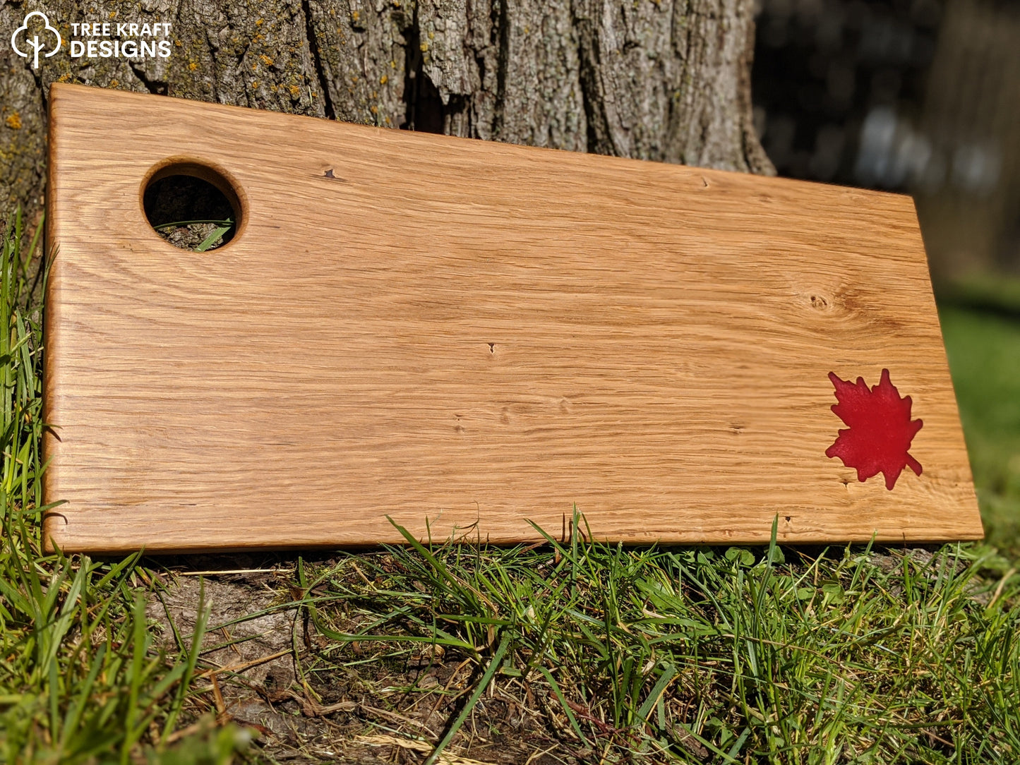 Reclaimed Oak with Rustic Red Maple Leaf Epoxy Inlay (rectangle) I
