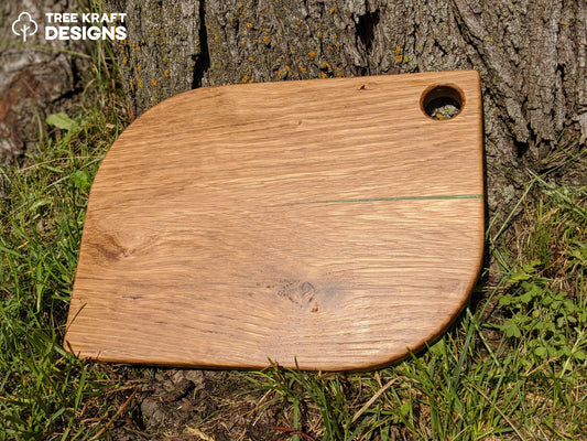 Leaf Shaped Serving Board with Thin Apple Green Epoxy (Reclaimed Oak)
