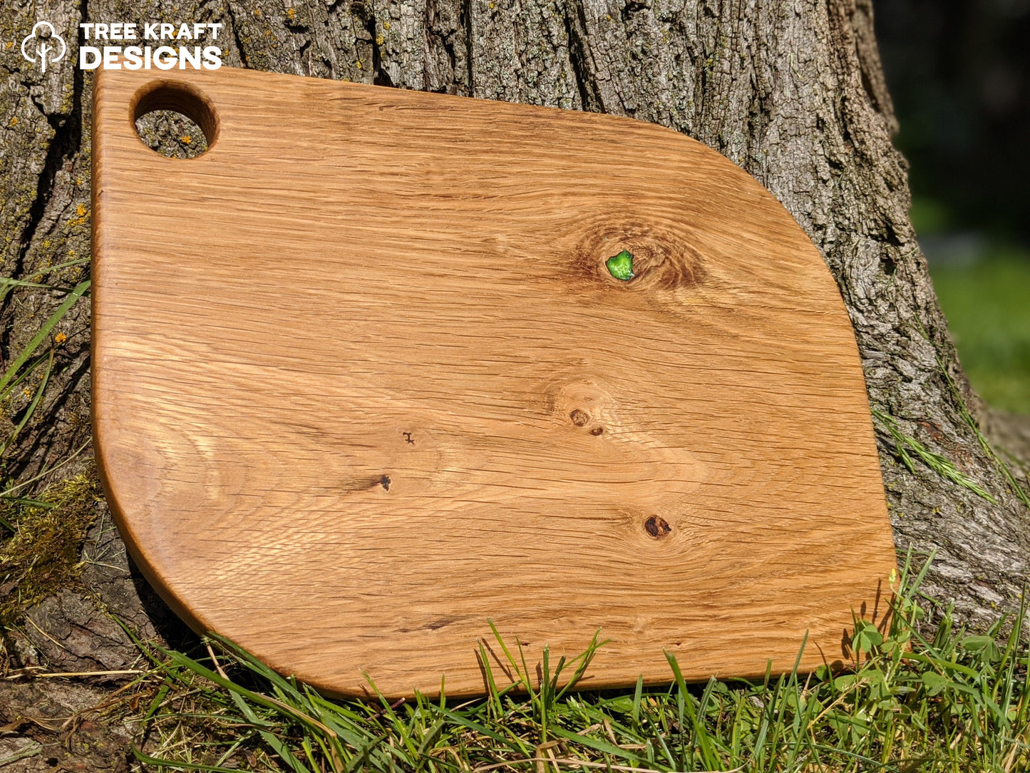 Leaf Shaped Serving Board with Green Apple Leaf Epoxy Inlay (Reclaimed Oak) II