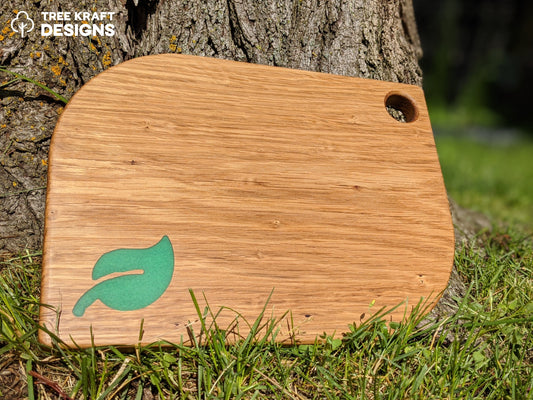 Leaf Shaped Serving Board with Emerald Green Leaf Epoxy Inlay (Reclaimed Oak)