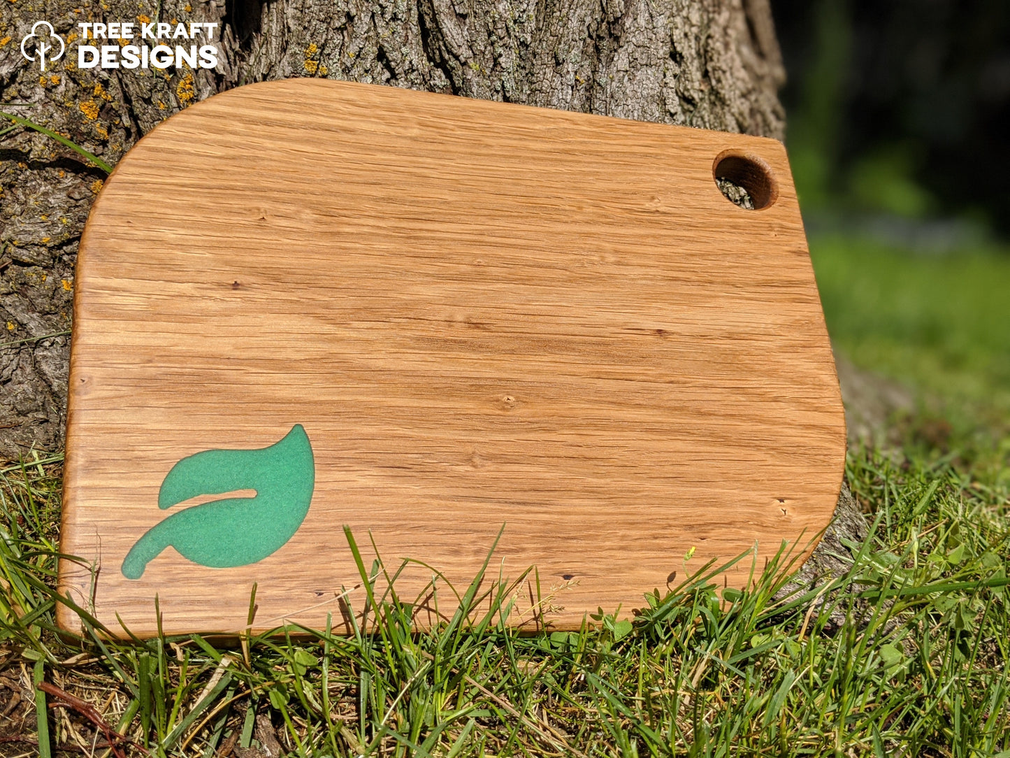 Leaf Shaped Serving Board with Emerald Green Leaf Epoxy Inlay (Reclaimed Oak)