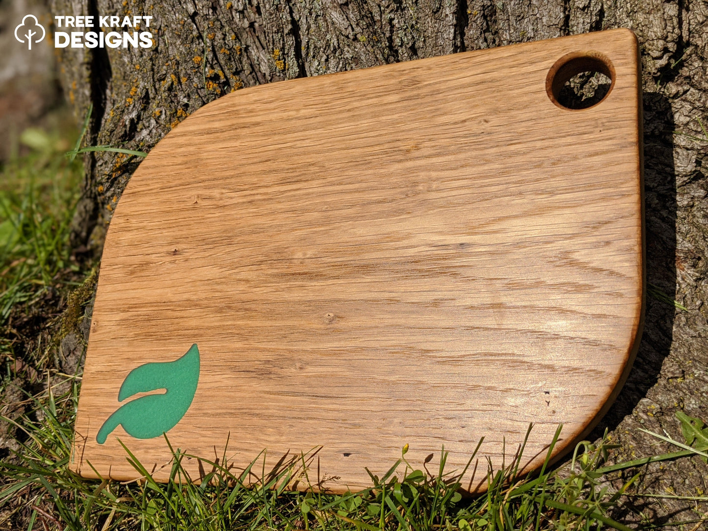 Leaf Shaped Serving Board with Emerald Green Leaf Epoxy Inlay (Reclaimed Oak)