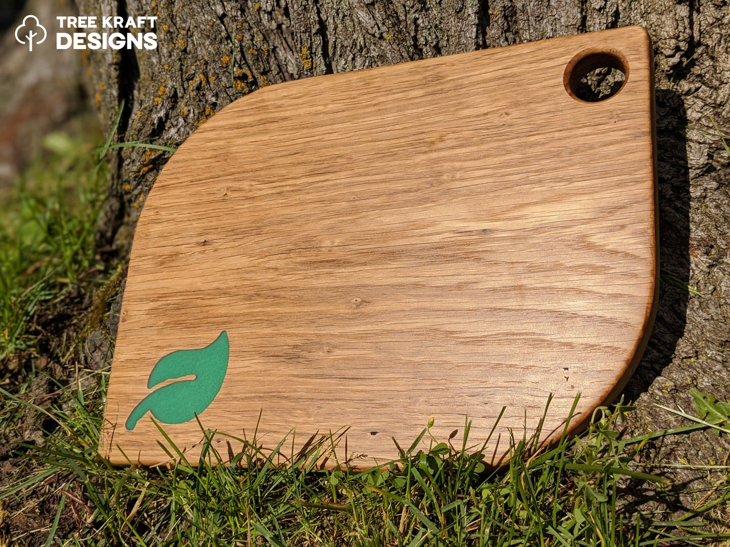 Leaf Shaped Serving Board with Emerald Green Leaf Epoxy Inlay (Reclaimed Oak)