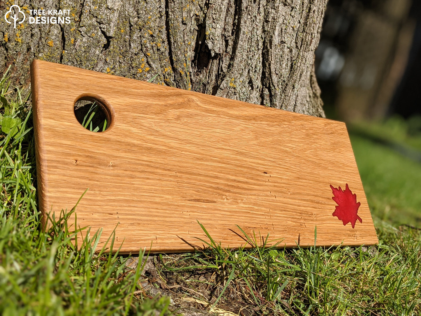 Reclaimed Oak with Rustic Red Maple Leaf Epoxy Inlay (rectangle) II