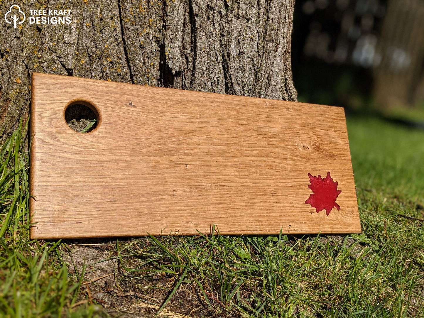 Reclaimed Oak with Rustic Red Maple Leaf Epoxy Inlay (rectangle) II